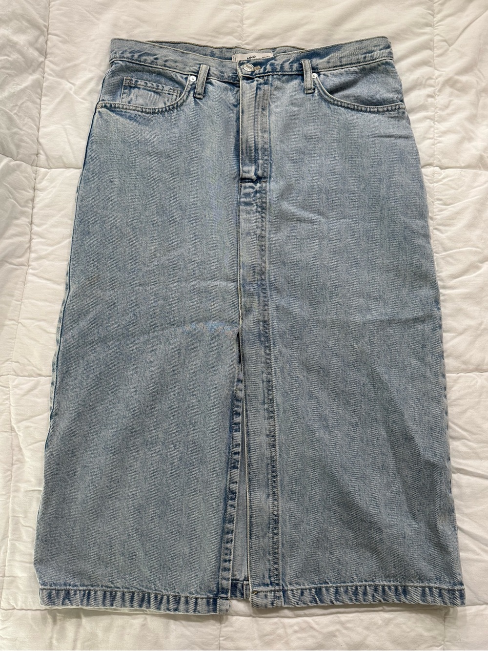 Mango Light Blue Denim Midi Skirt